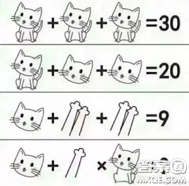 猫头和猫爪子的算术题 猫加猫加猫等于30的题