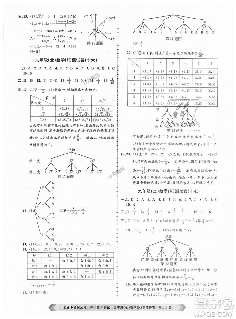 人教版R2018秋孟建平9787517809005初中单元测试九年级全一册数学答案