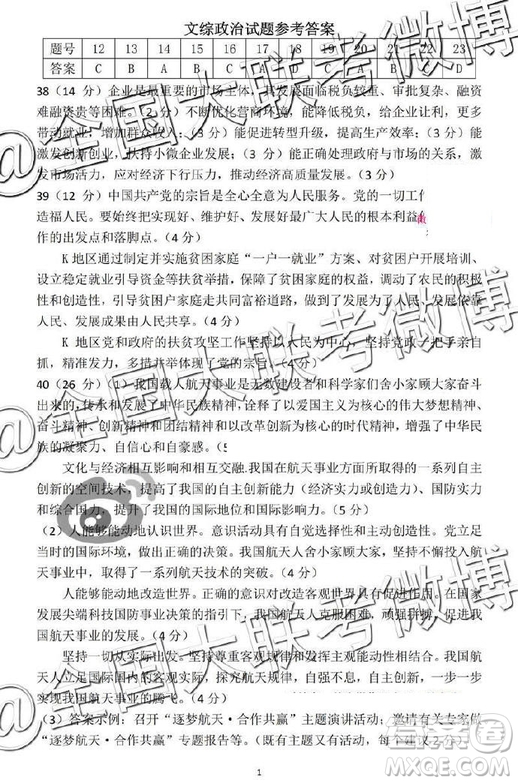 2019年武汉五月第二次调研考试文综试题及答案