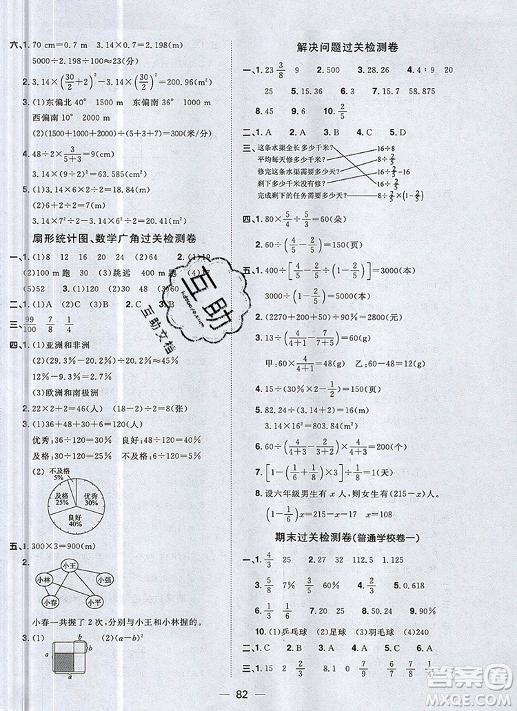 2019年阳光同学一线名师全优好卷六年级数学上册人教版参考答案