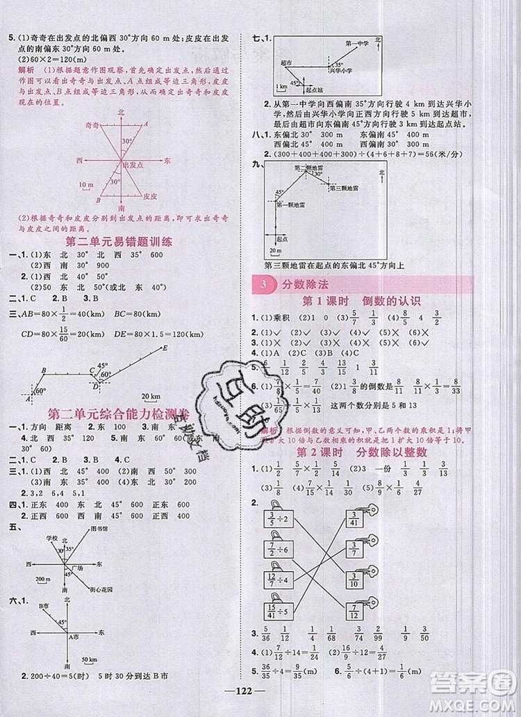 2019年阳光同学课时优化作业六年级数学上册人教版参考答案