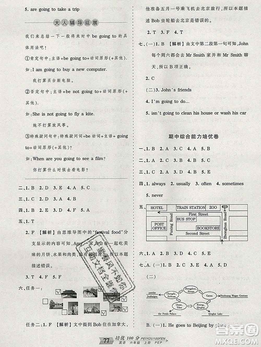 2019秋人教版王朝霞培优100分六年级英语上册答案