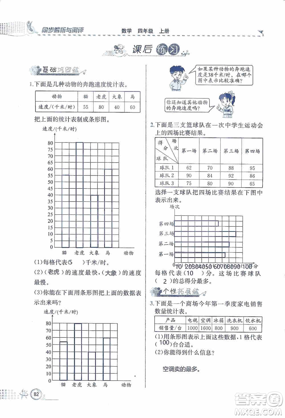 云南科技出版社2019创新成功学习同步导学同步解析与测评数学四年级上册人教版答案