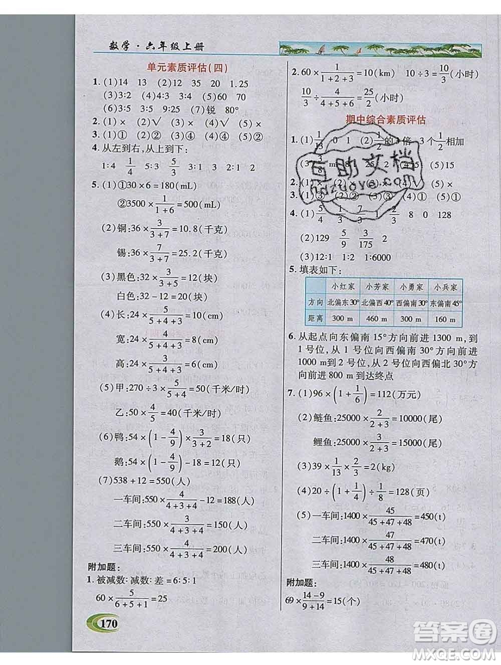 武汉出版社2019年英才教程六年级数学上册人教版答案