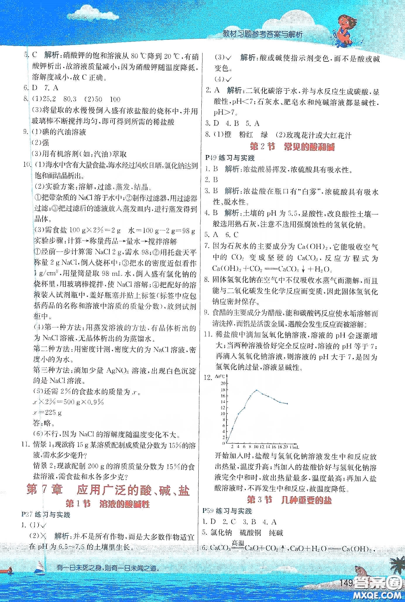 上海教育出版社2020年义务教育教科书九年级化学下册沪教版教材习题答案
