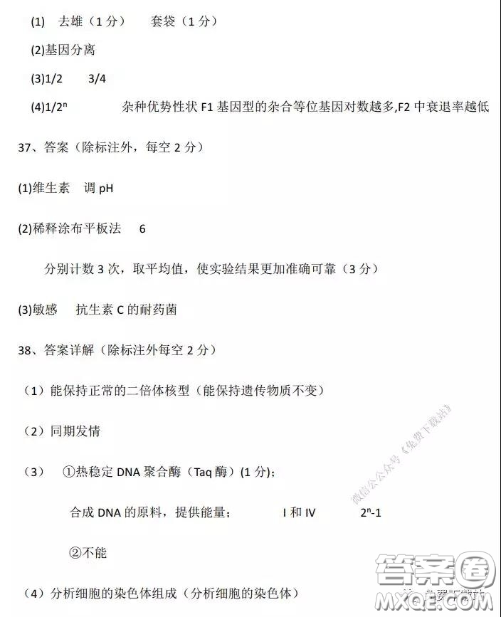 2020年河南省实验中学高三假期自主测试理科综合试题及答案
