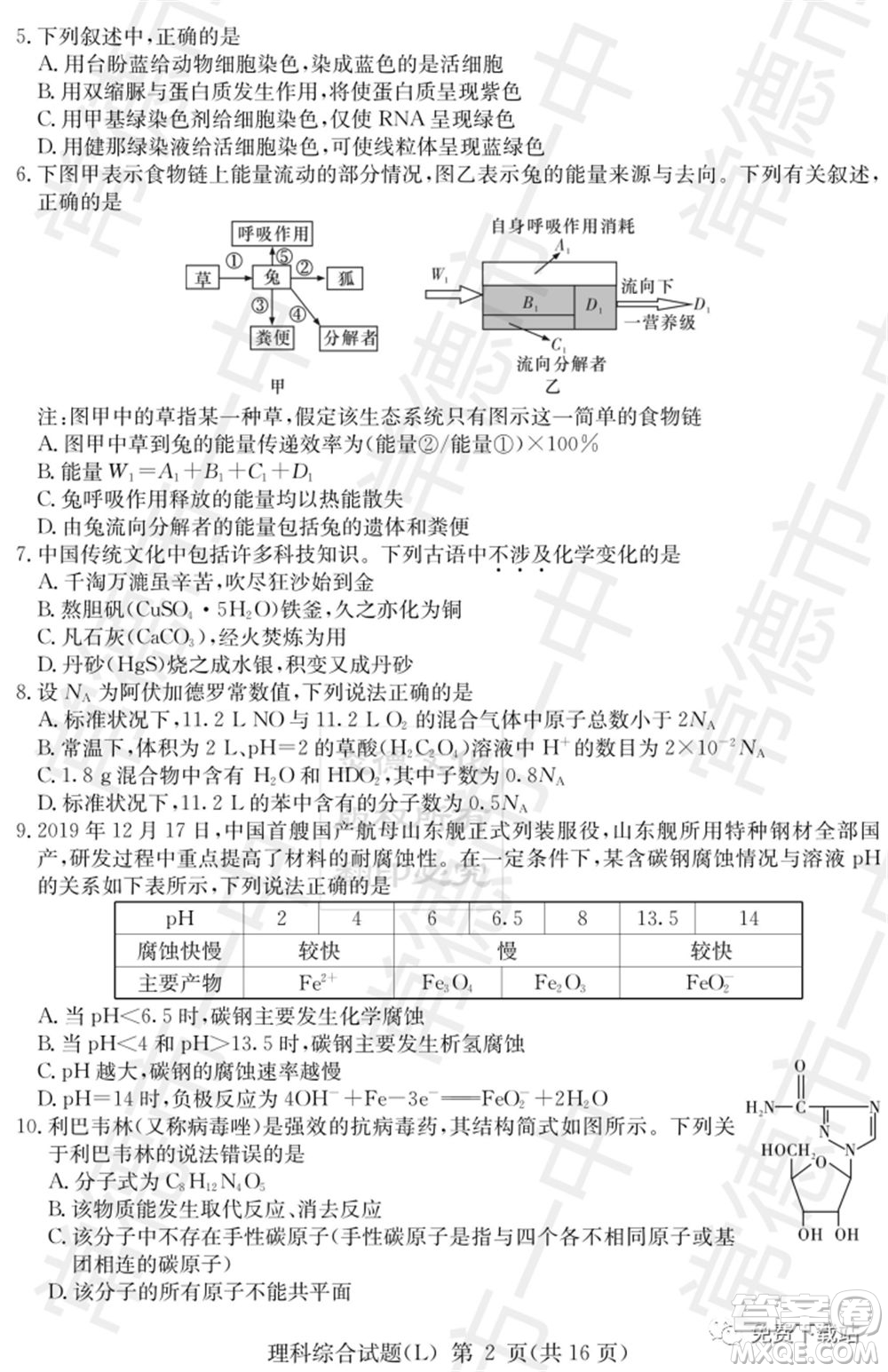 湖南省2020届高三六校联考试题理科综合试题及答案