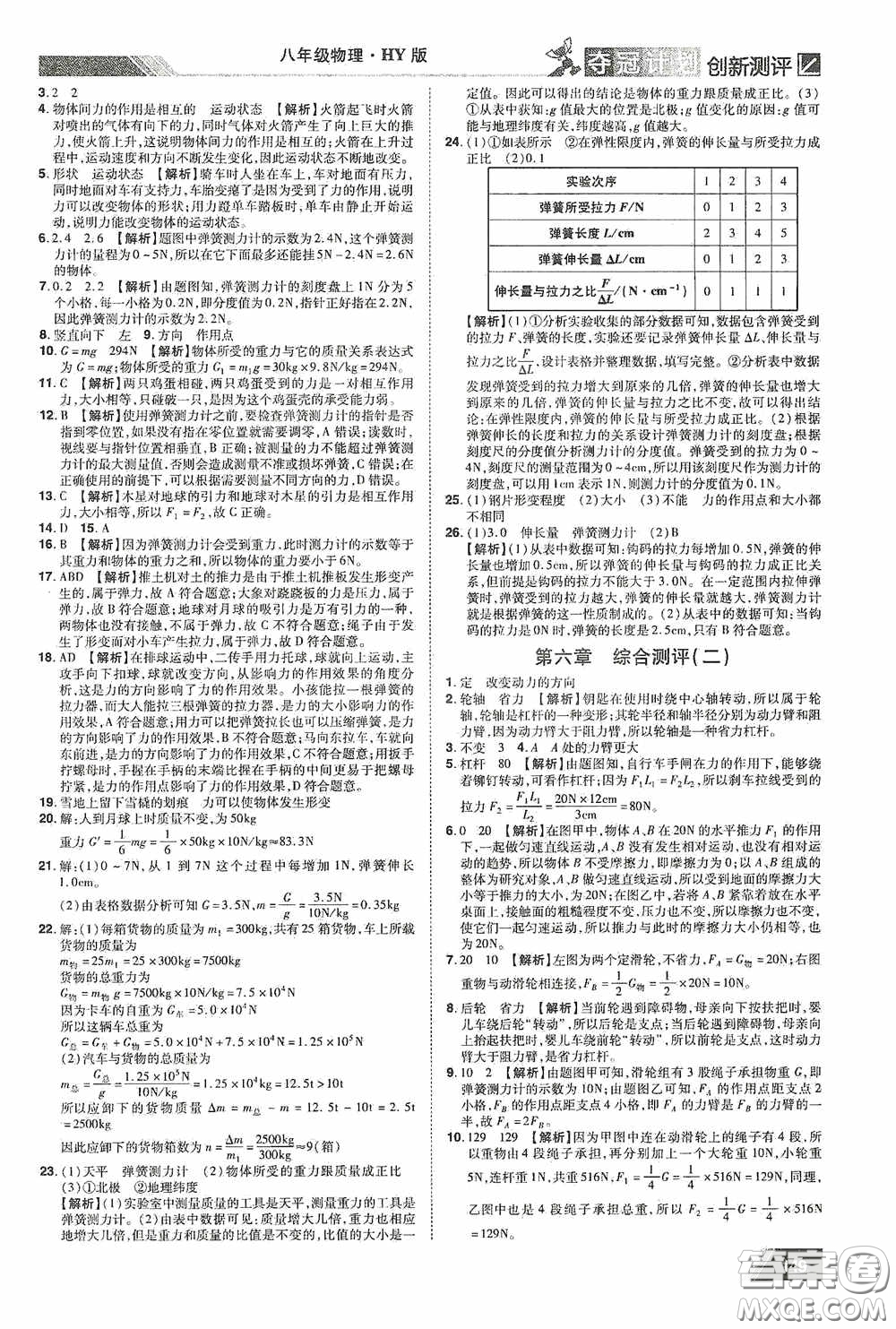 2020夺冠计划初中创新测评八年级物理下册沪粤版江西专版答案