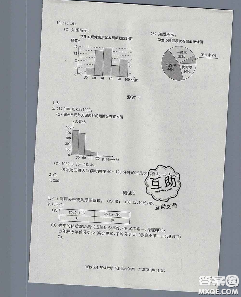 2020春北京西城学习探究诊断七年级数学下册人教版答案