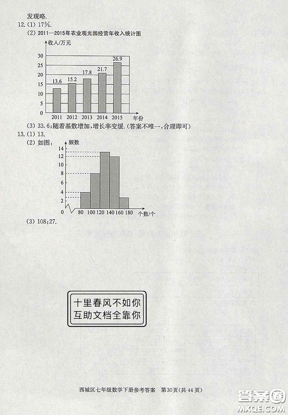 2020春北京西城学习探究诊断七年级数学下册人教版答案