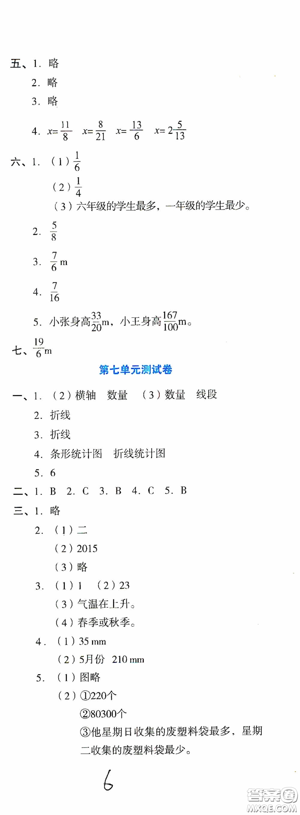 湖南教育出版社2020湘教考苑单元测试卷五年级数学下册人教版答案