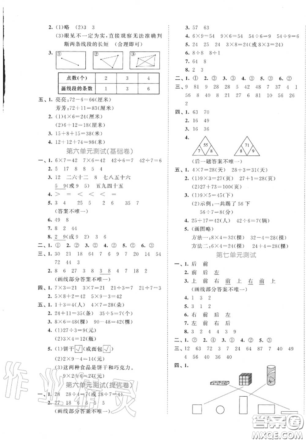 西安出版社曲一线2020秋小儿郎53全优卷二年级数学上册苏教版答案
