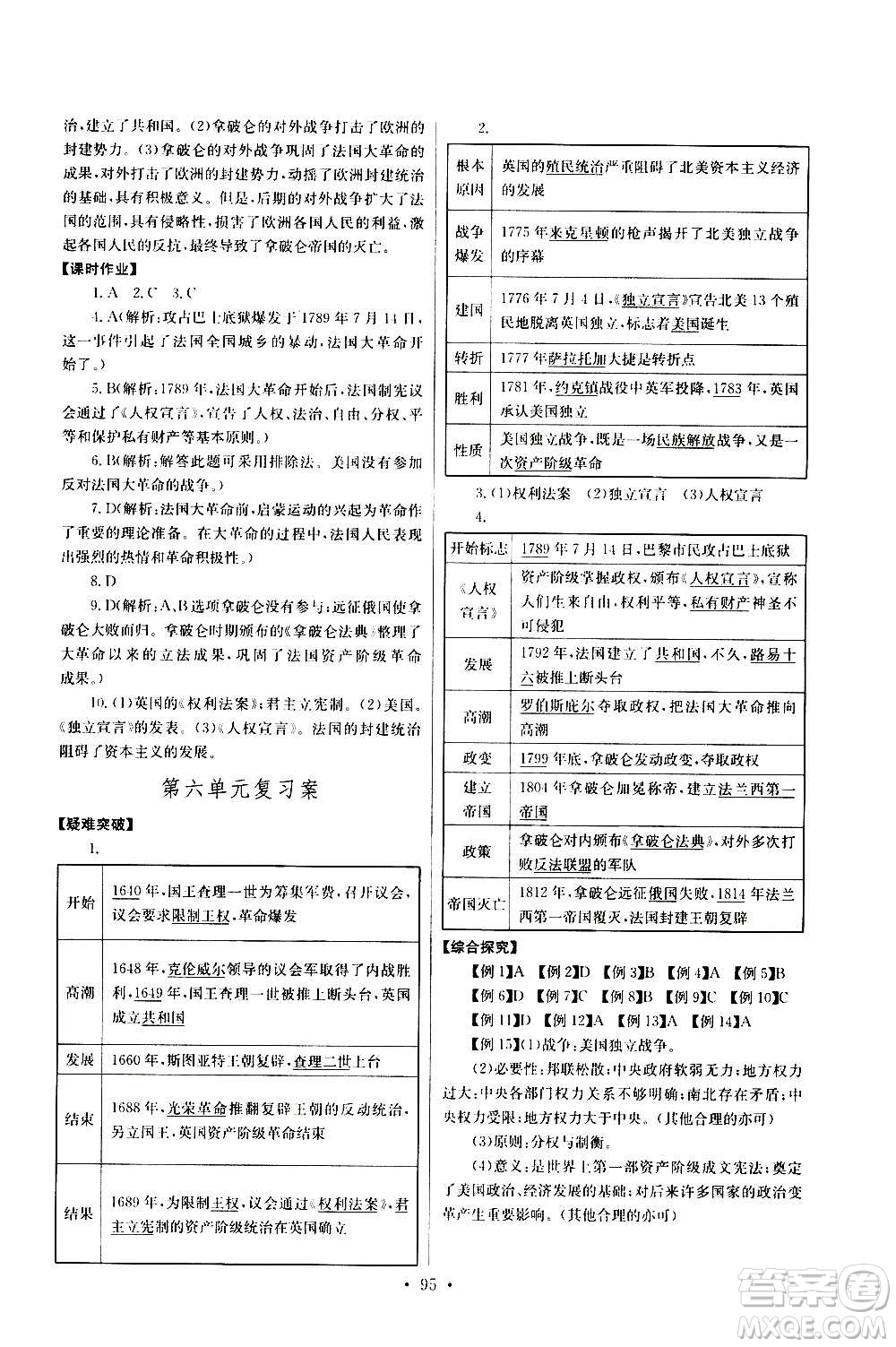 2020年长江全能学案同步练习册历史九年级上册人教版参考答案