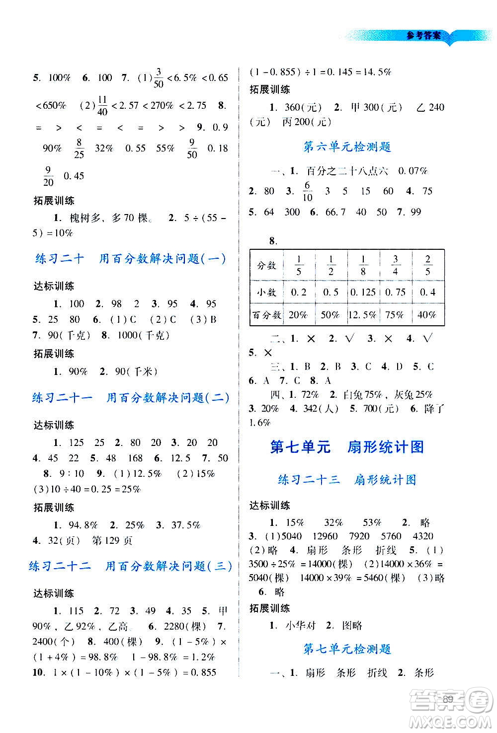 广州出版社2020阳光学业评价数学六年级上册人教版答案
