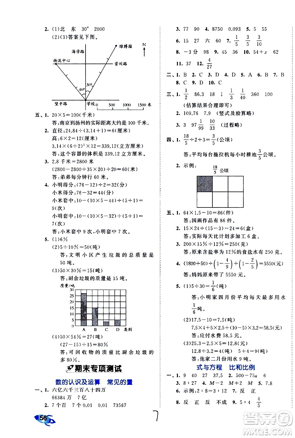 西安出版社2021春季53全优卷小学数学六年级下册SJ苏教版答案