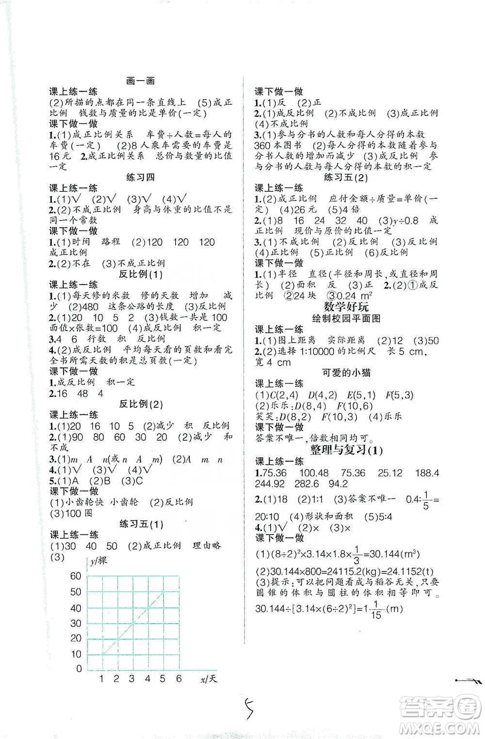 辽宁师范大学出版社2021自主学数学六年级下册北师版参考答案