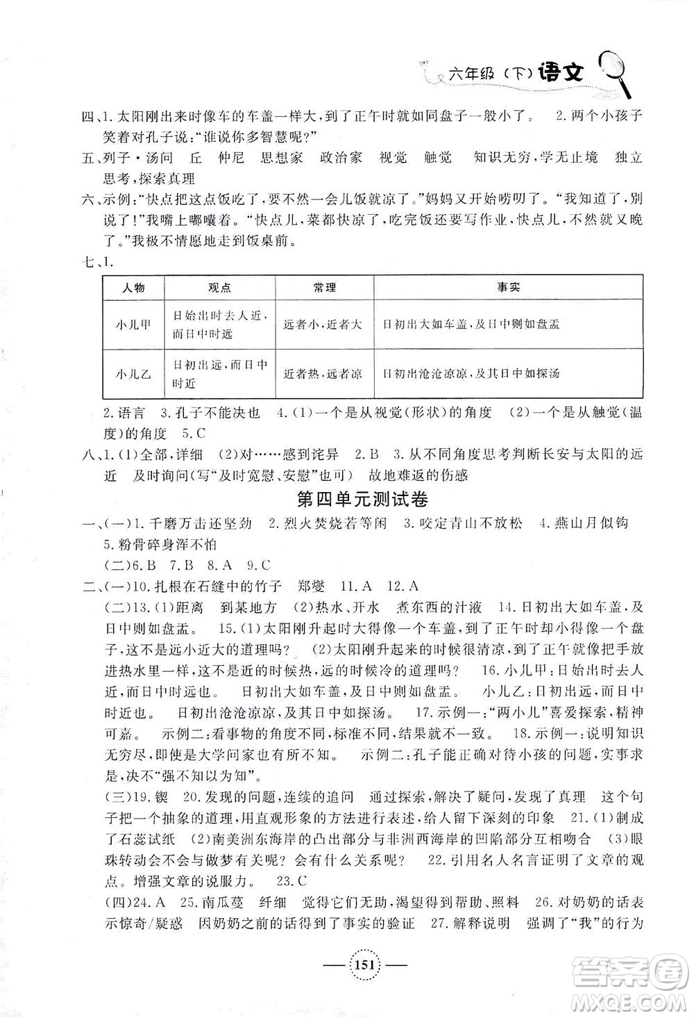 上海大学出版社2021钟书金牌课课练六年级语文下册人教版答案
