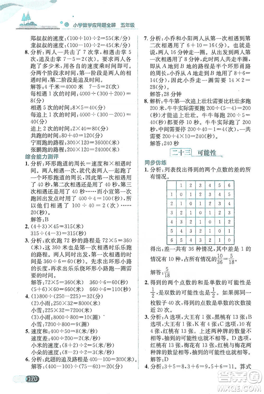 陕西人民教育出版社2021小学数学应用题全解五年级通用版参考答案