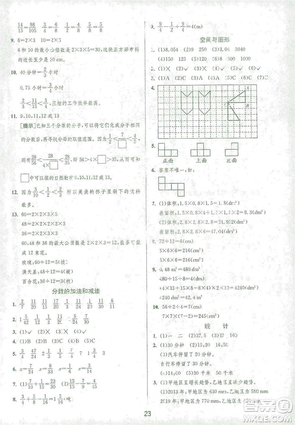 江苏人民出版社2021实验班提优训练五年级数学下册RMJY人教版答案