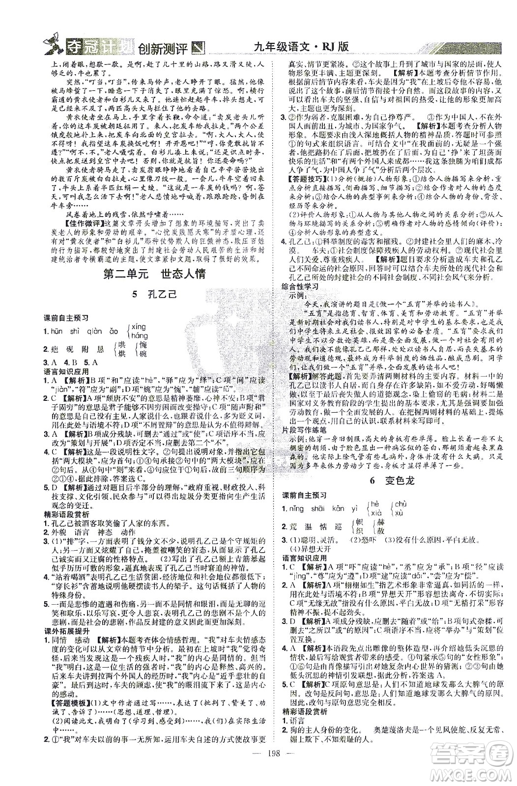 江西美术出版社2021夺冠计划语文九年级下册RJ人教版江西专版答案
