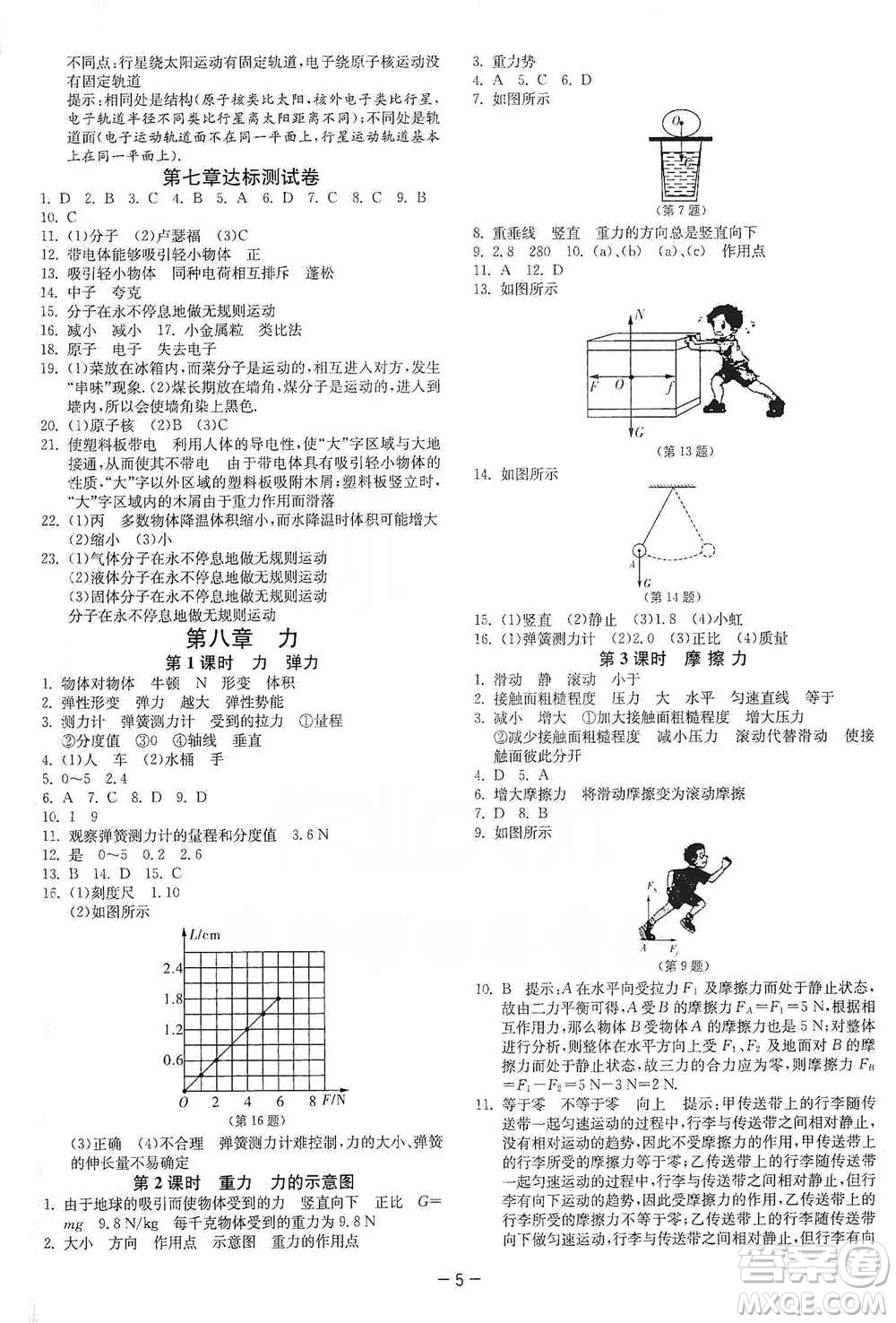 江苏人民出版社2021年1课3练单元达标测试八年级下册物理苏科版参考答案