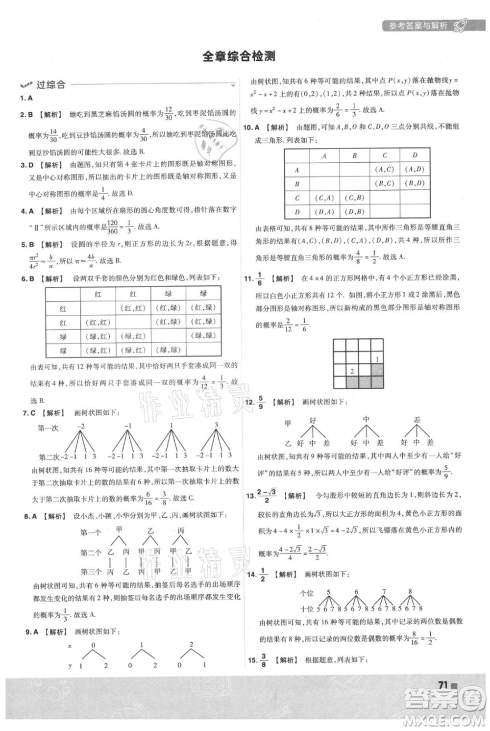 南京师范大学出版社2021一遍过九年级上册数学人教版参考答案