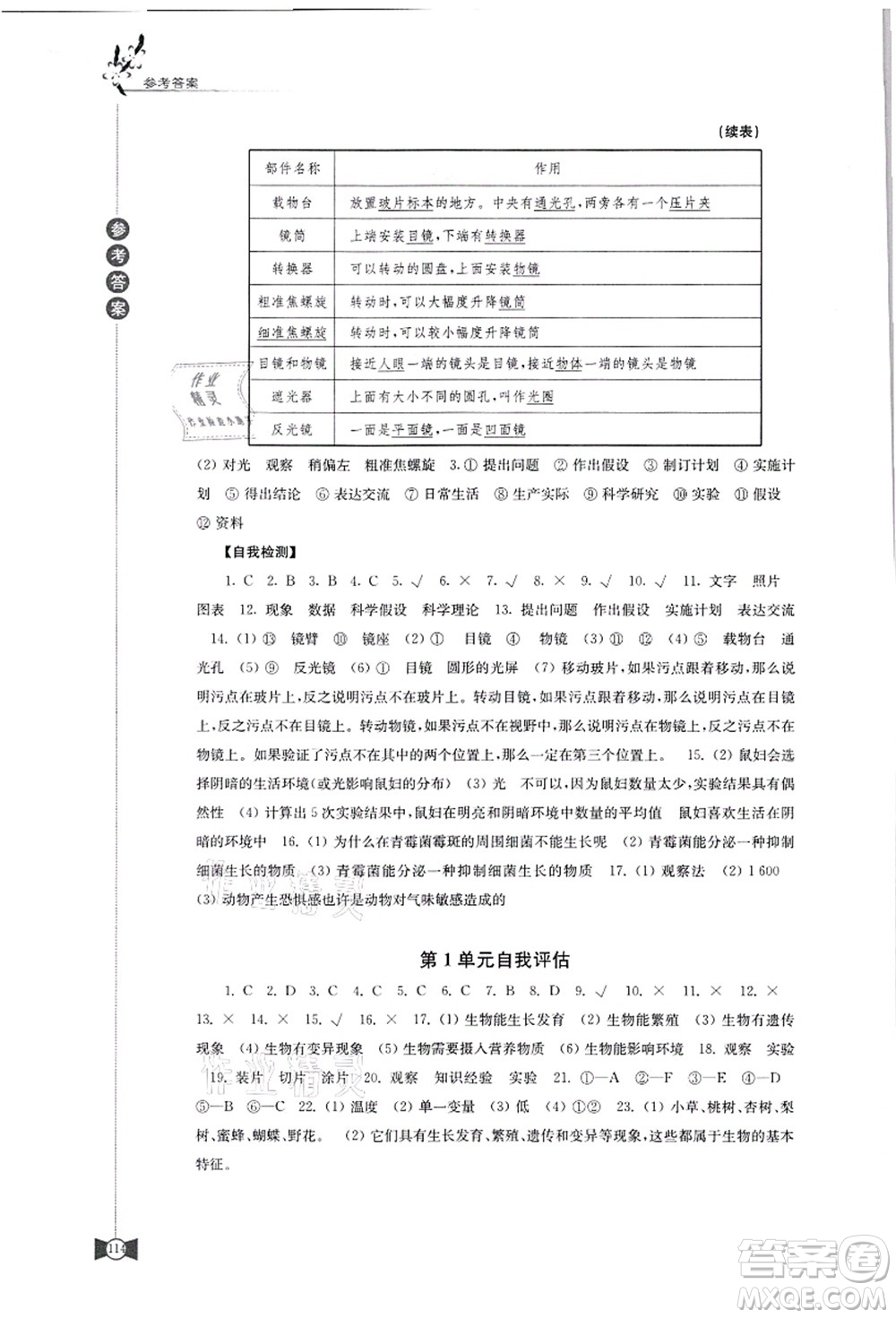 江苏凤凰教育出版社2021学习与评价七年级生物上册苏科版答案