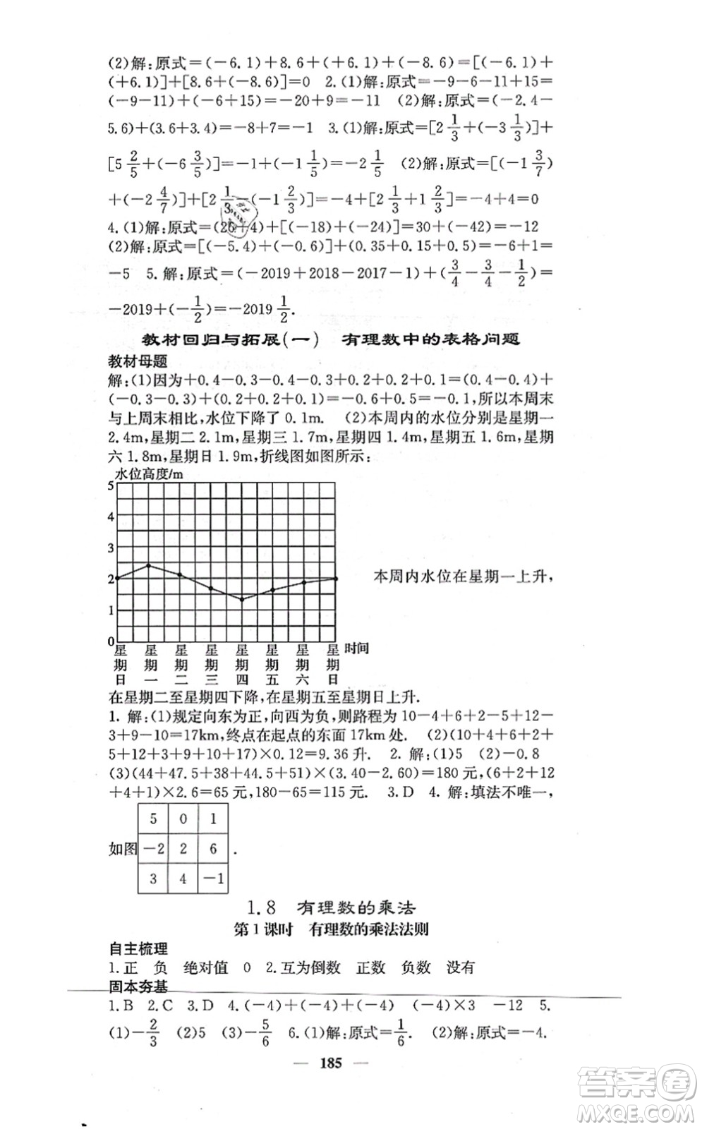 四川大学出版社2021课堂点睛七年级数学上册冀教版答案