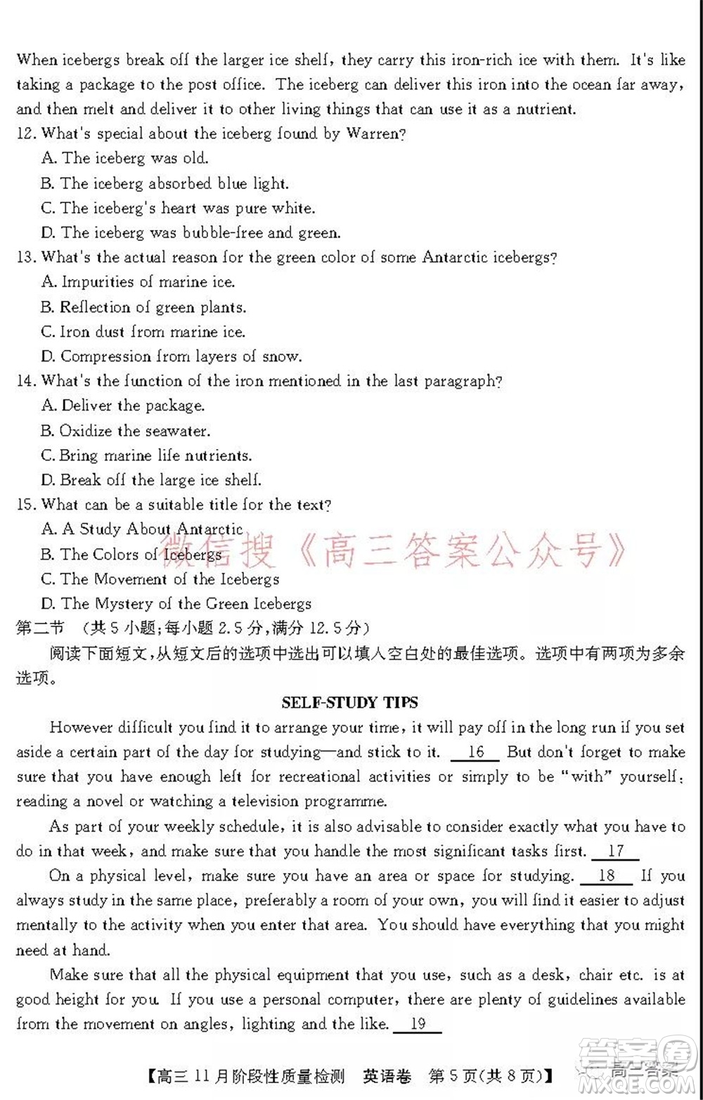 广东省普通高中2022届高三11月阶段性质量检测英语试题及答案