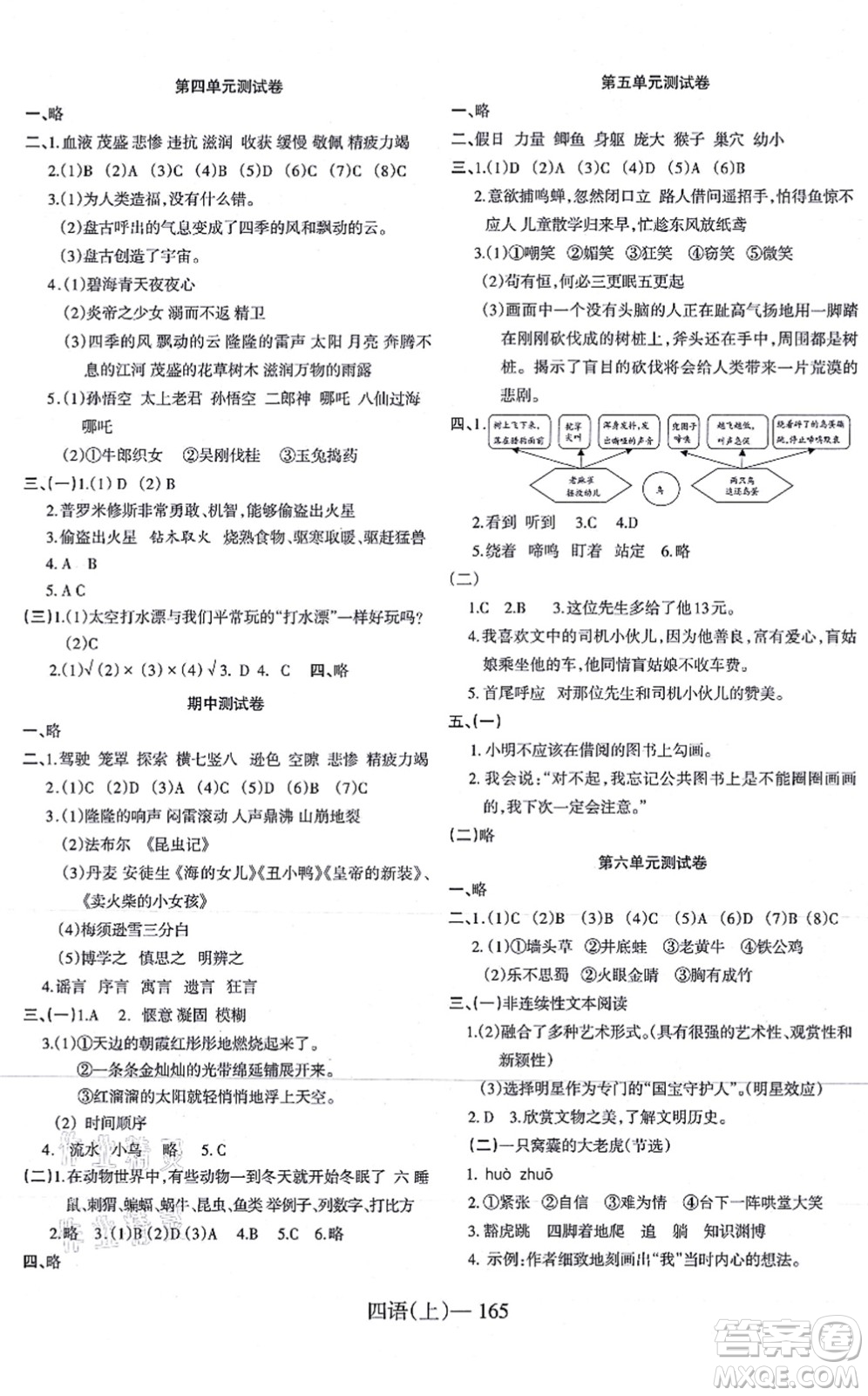 宁波出版社2021小学语文学习好帮手四年级上册人教版答案