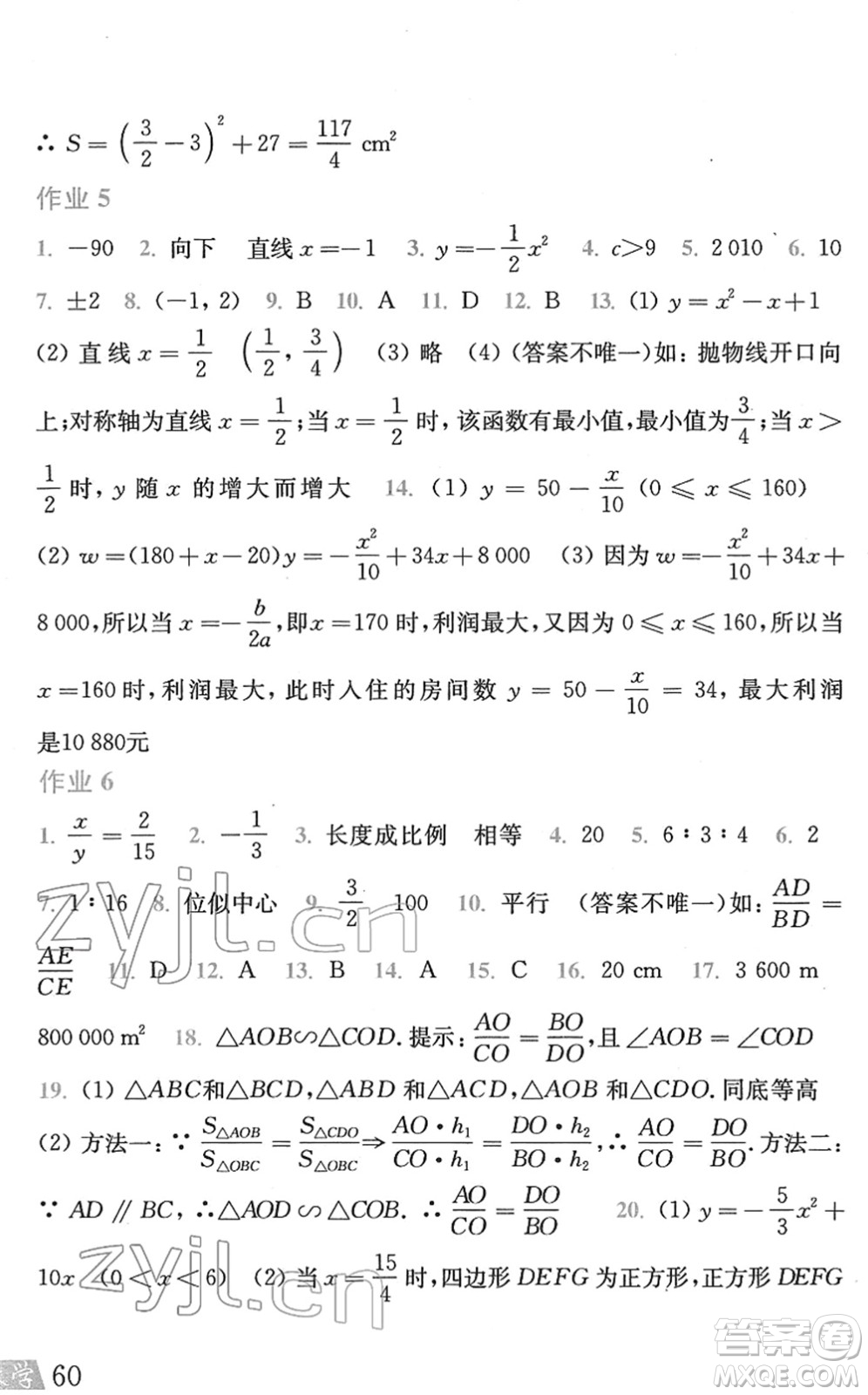 上海科学技术出版社2022数学寒假作业九年级沪科版答案