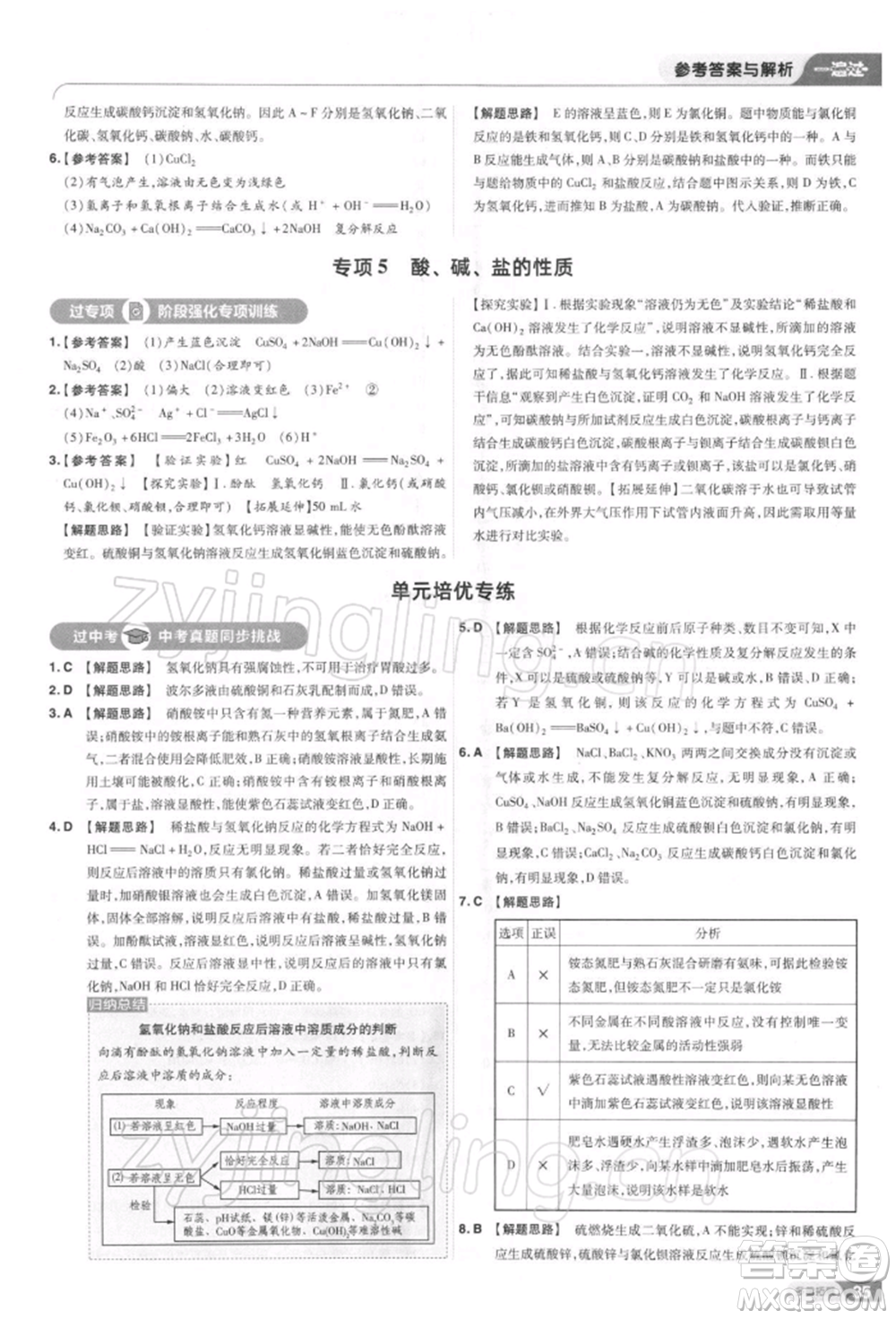 南京师范大学出版社2022一遍过九年级化学下册人教版参考答案