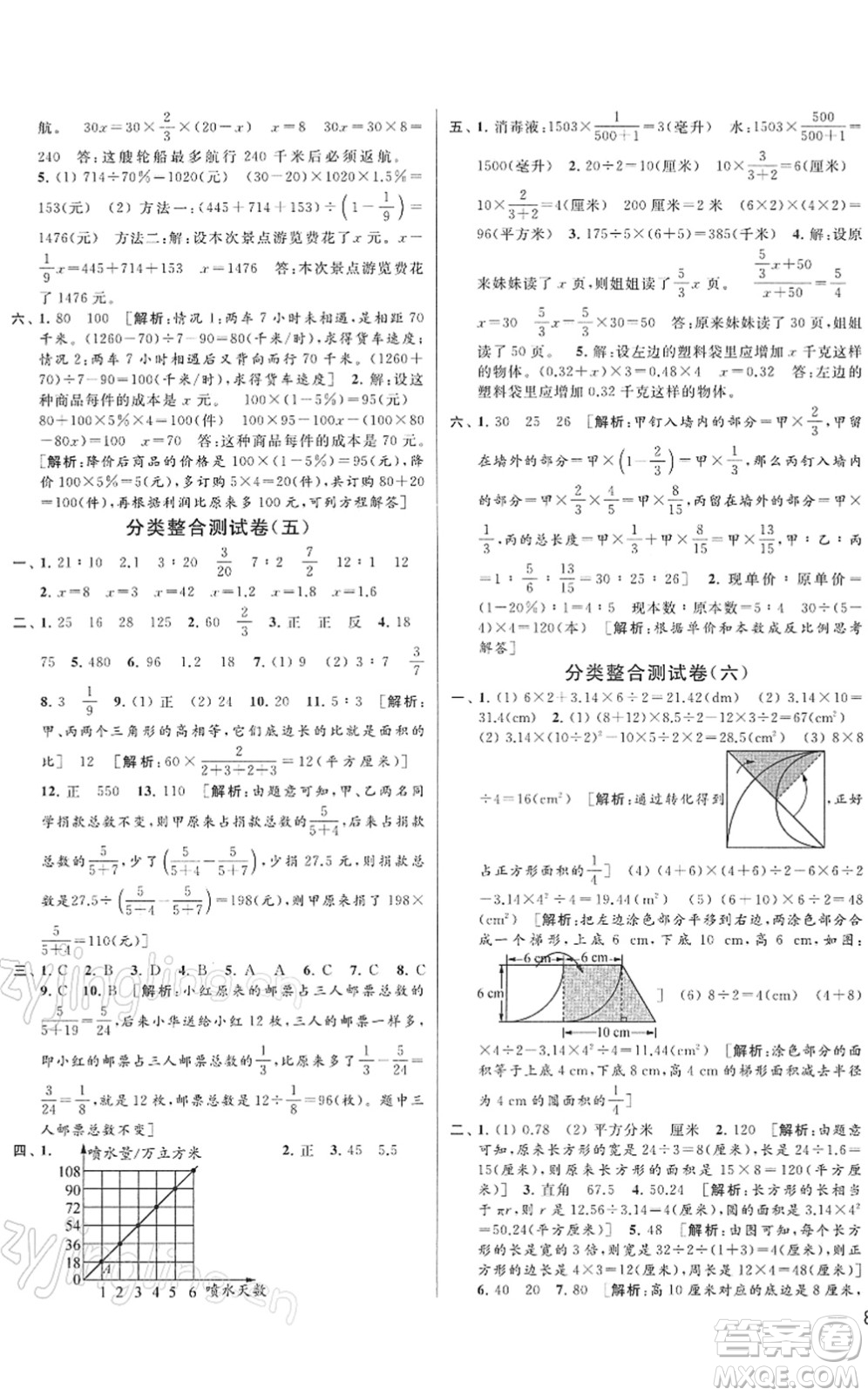云南美术出版社2022同步跟踪全程检测六年级数学下册苏教版答案