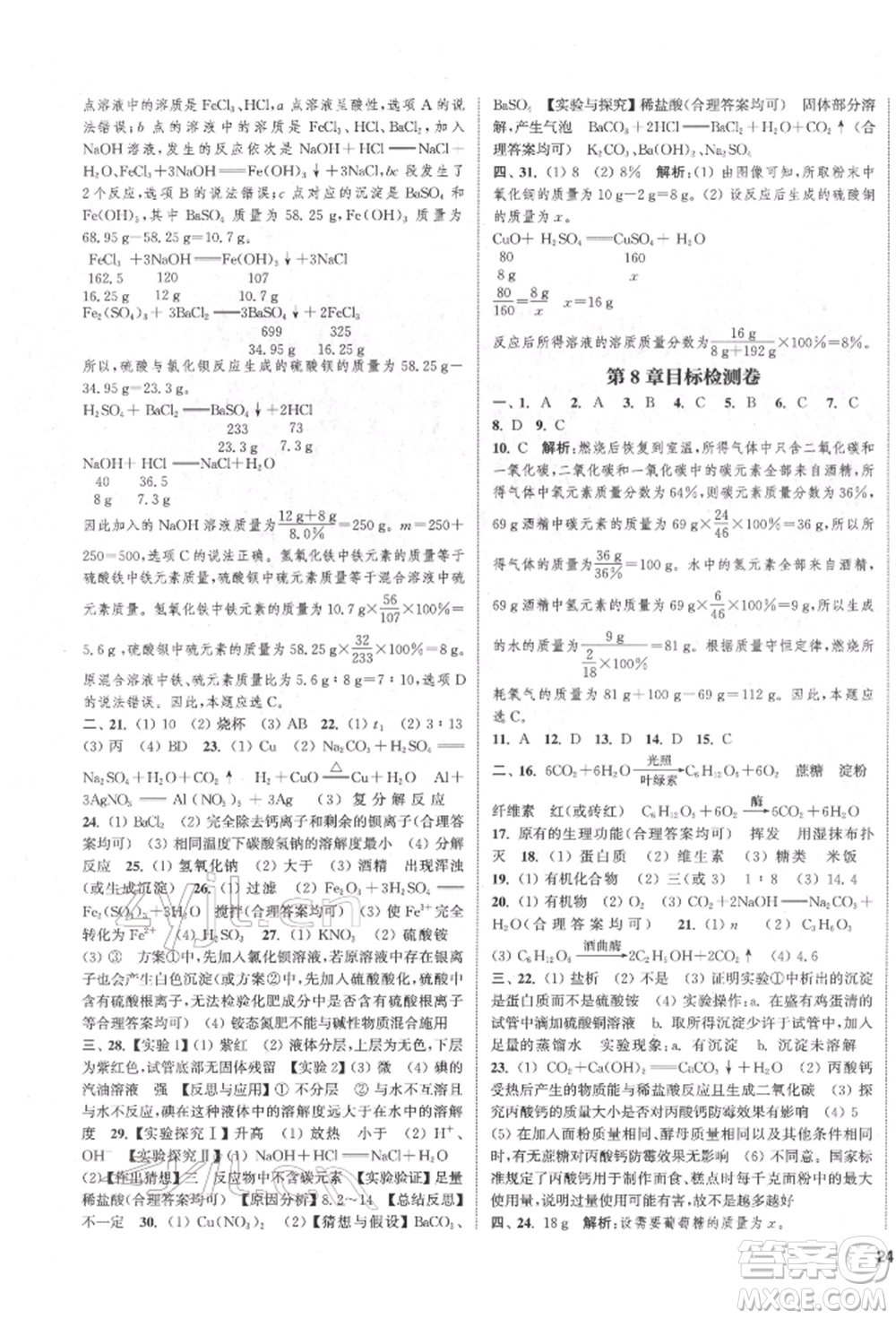 苏州大学出版社2022金钥匙1+1课时作业目标检测九年级下册化学上海版参考答案