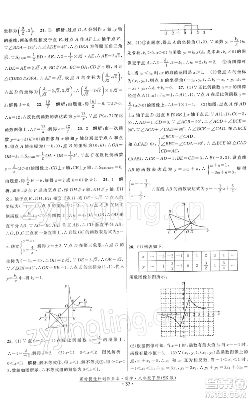 江苏人民出版社2022课时提优计划作业本八年级数学下册SK苏科版答案