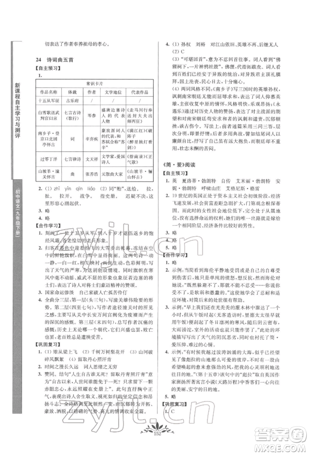 南京师范大学出版社2022新课程自主学习与测评九年级下册语文人教版参考答案插图(12)