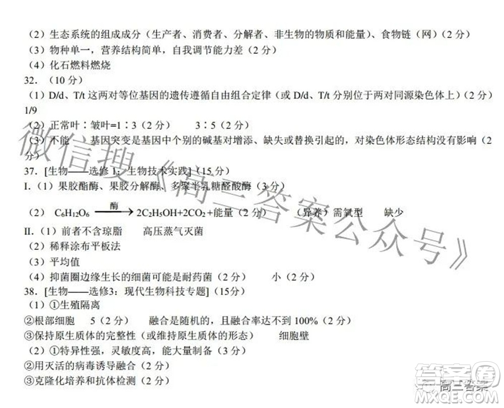 郑州市2022年高中毕业年级第三次质量预测理科综合试题及答案