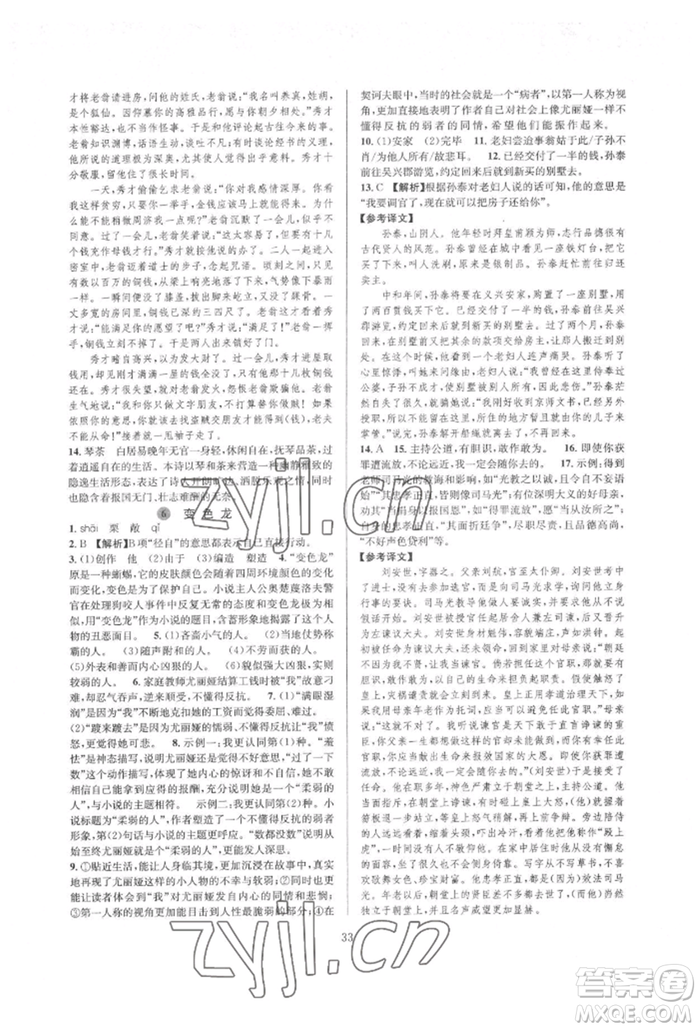 浙江教育出版社2022全优新同步九年级语文人教版参考答案插图(33)