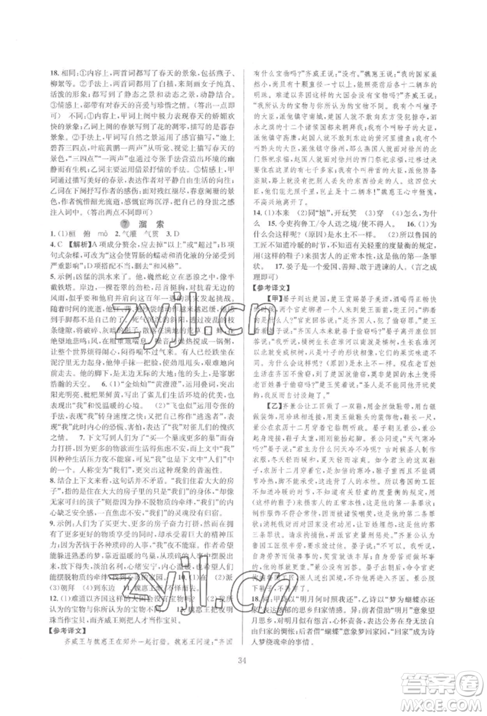浙江教育出版社2022全优新同步九年级语文人教版参考答案插图(34)