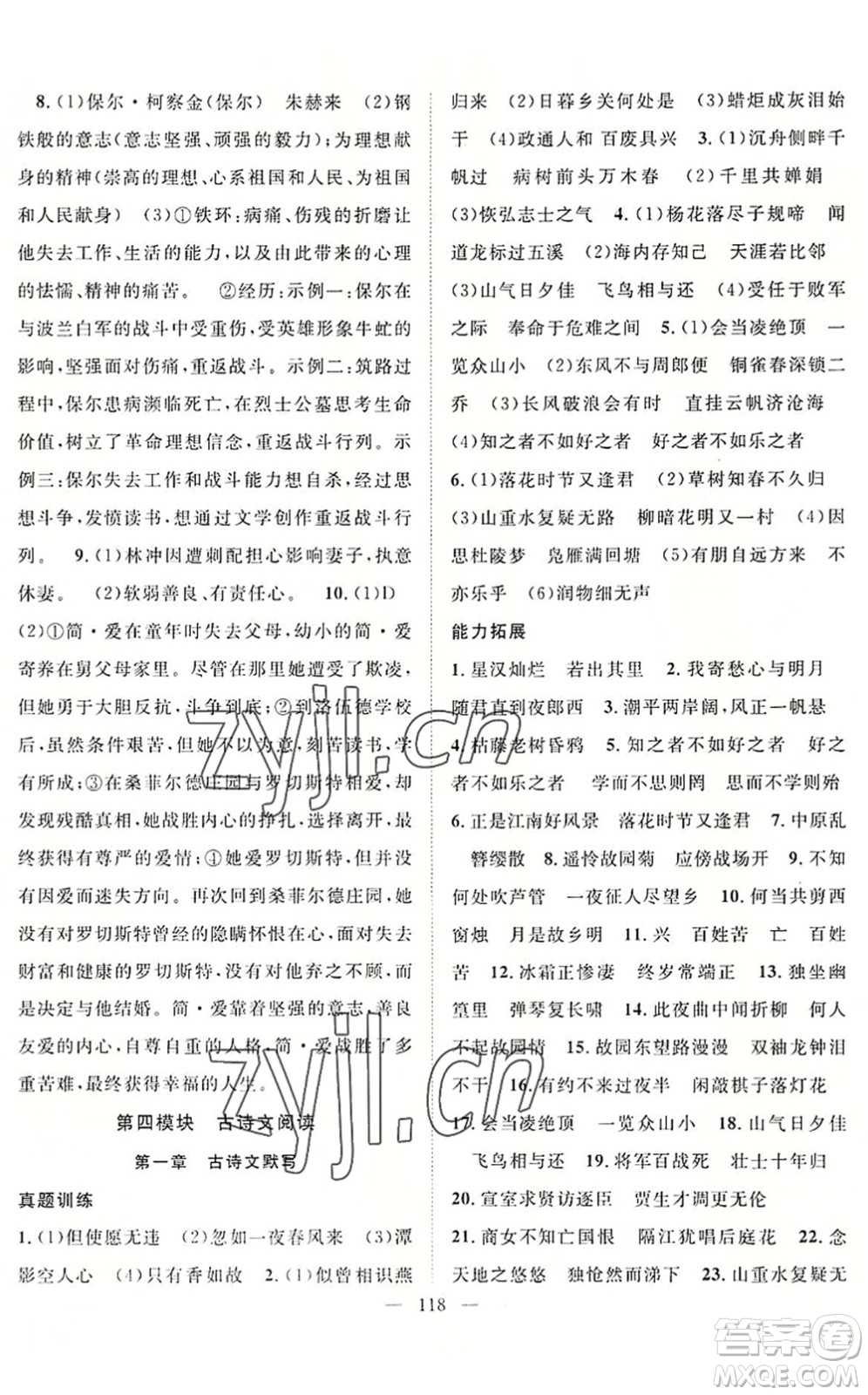 长江少年儿童出版社2022中考复习指南九年级语文通用版咸宁专版答案