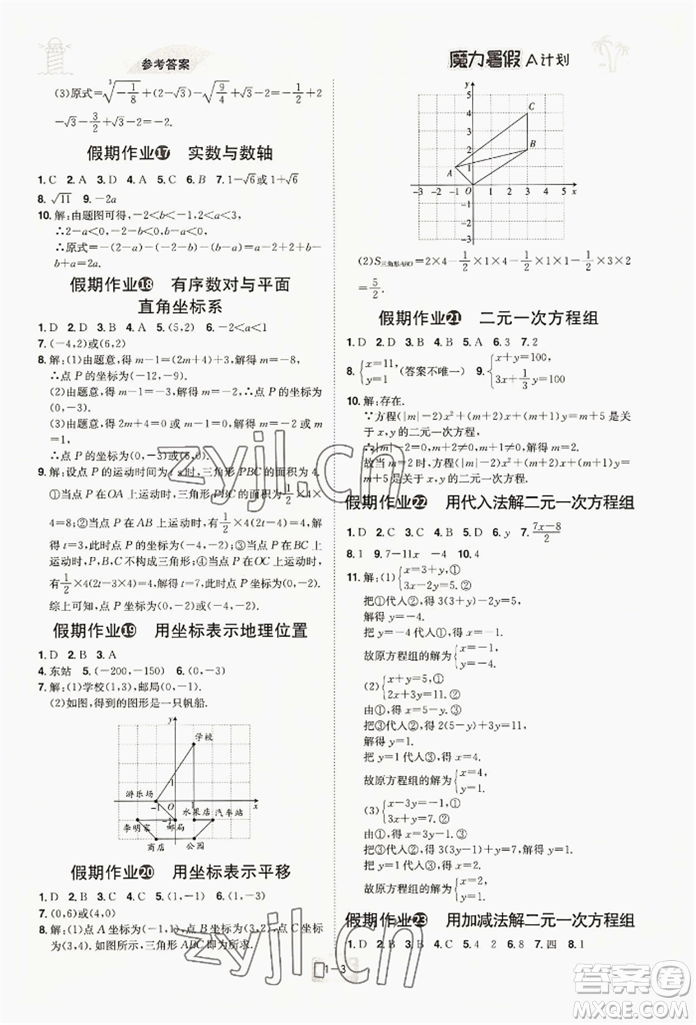 江西美术出版社2022魔力暑假A计划七年级数学人教版参考答案