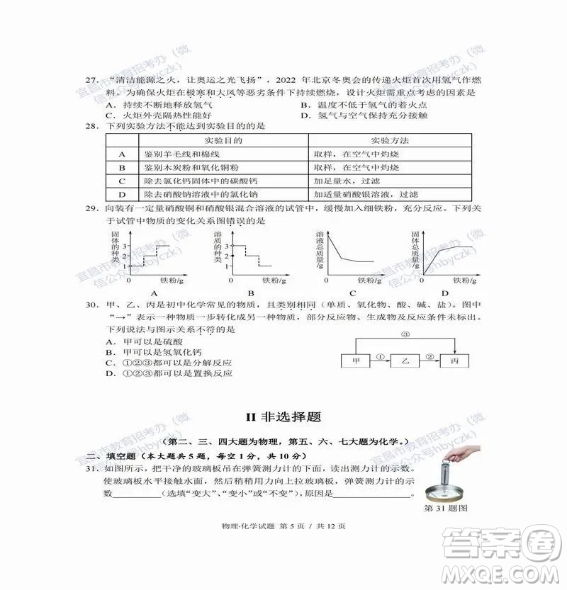 2022年湖北省宜昌市初中学业水平考试物理化学试题及答案插图(5)