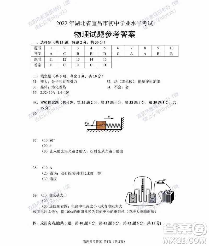 2022年湖北省宜昌市初中学业水平考试物理化学试题及答案插图(13)
