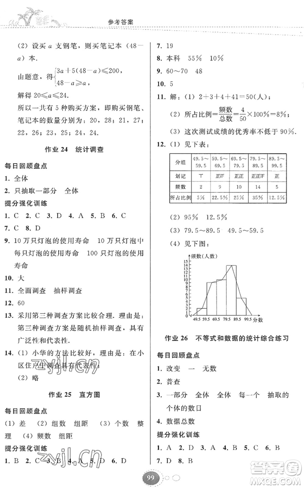 贵州人民出版社2022暑假作业七年级数学人教版答案
