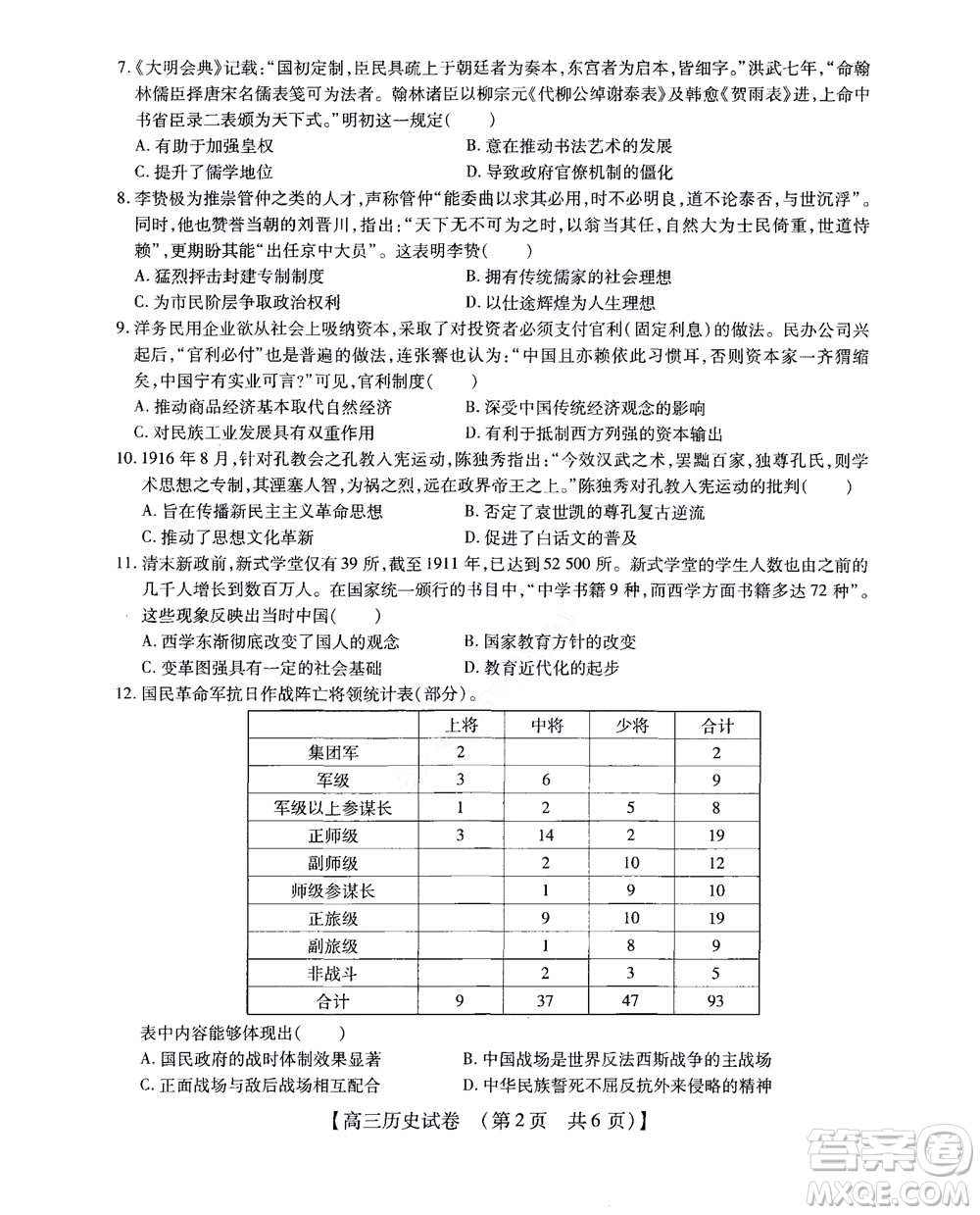 河南省安阳市2022-2023学年高三年级TOP二十名校调研摸底考试高三历史试题及答案
