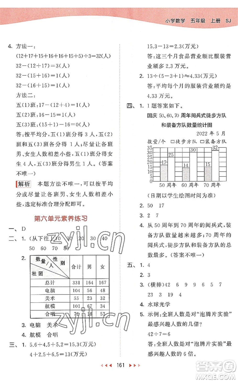 教育科学出版社2022秋季53天天练五年级数学上册SJ苏教版答案