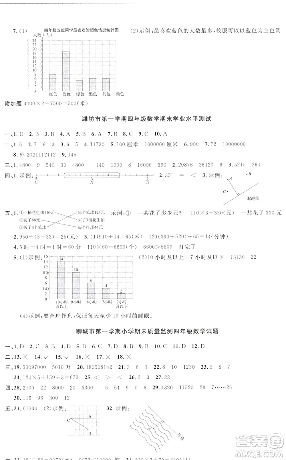 江西教育出版社2022阳光同学课时优化作业四年级数学上册QD青岛版答案