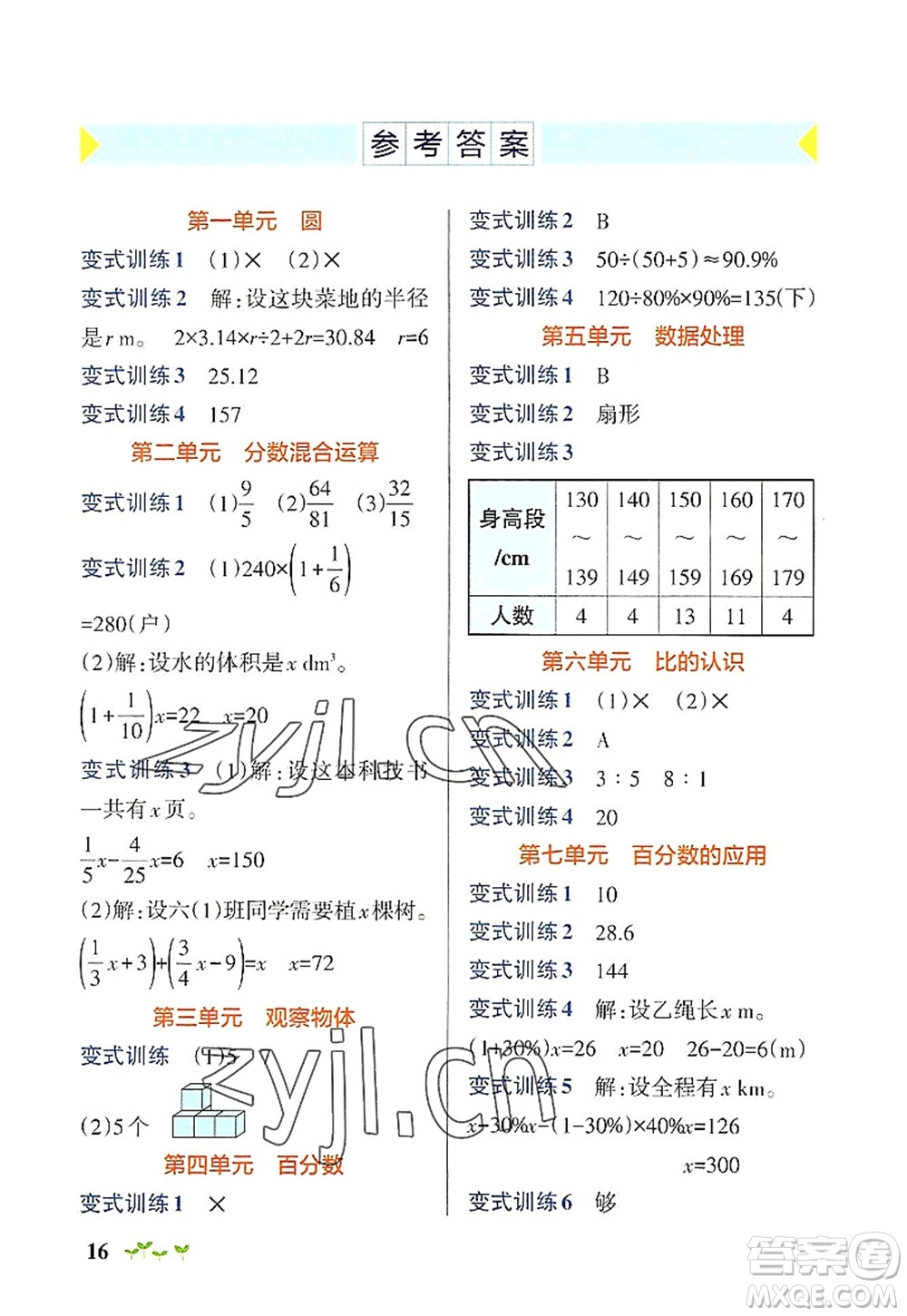 辽宁教育出版社2022PASS小学学霸作业本六年级数学上册BS北师版答案