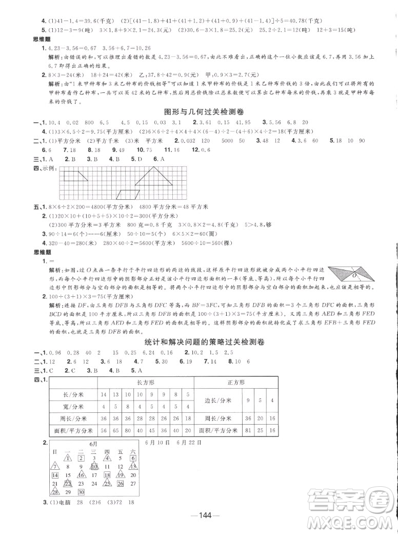 江西教育出版社2022阳光同学一线名师全优好卷数学五年级上册苏教版答案