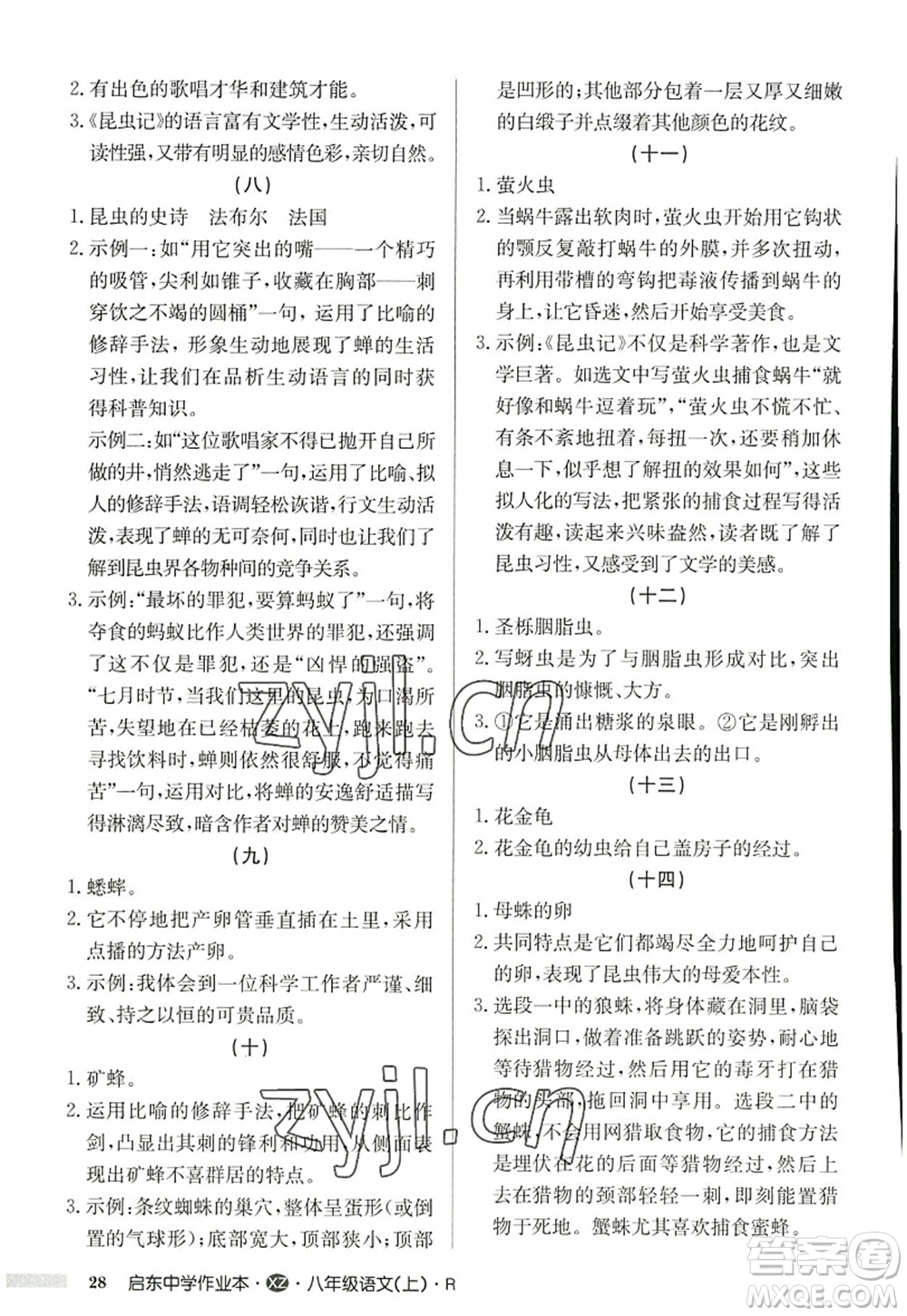 龙门书局2022启东中学作业本八年级语文上册R人教版徐州专版答案